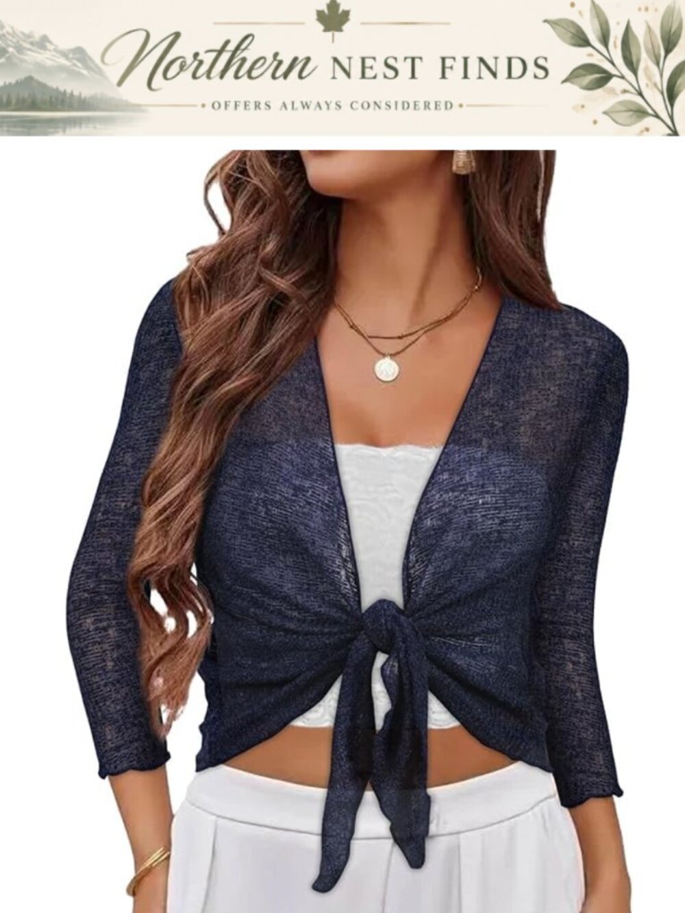 Womens Sheer Bolero Shrug Tie Front 3/4 Sleeve Summer Cardigan